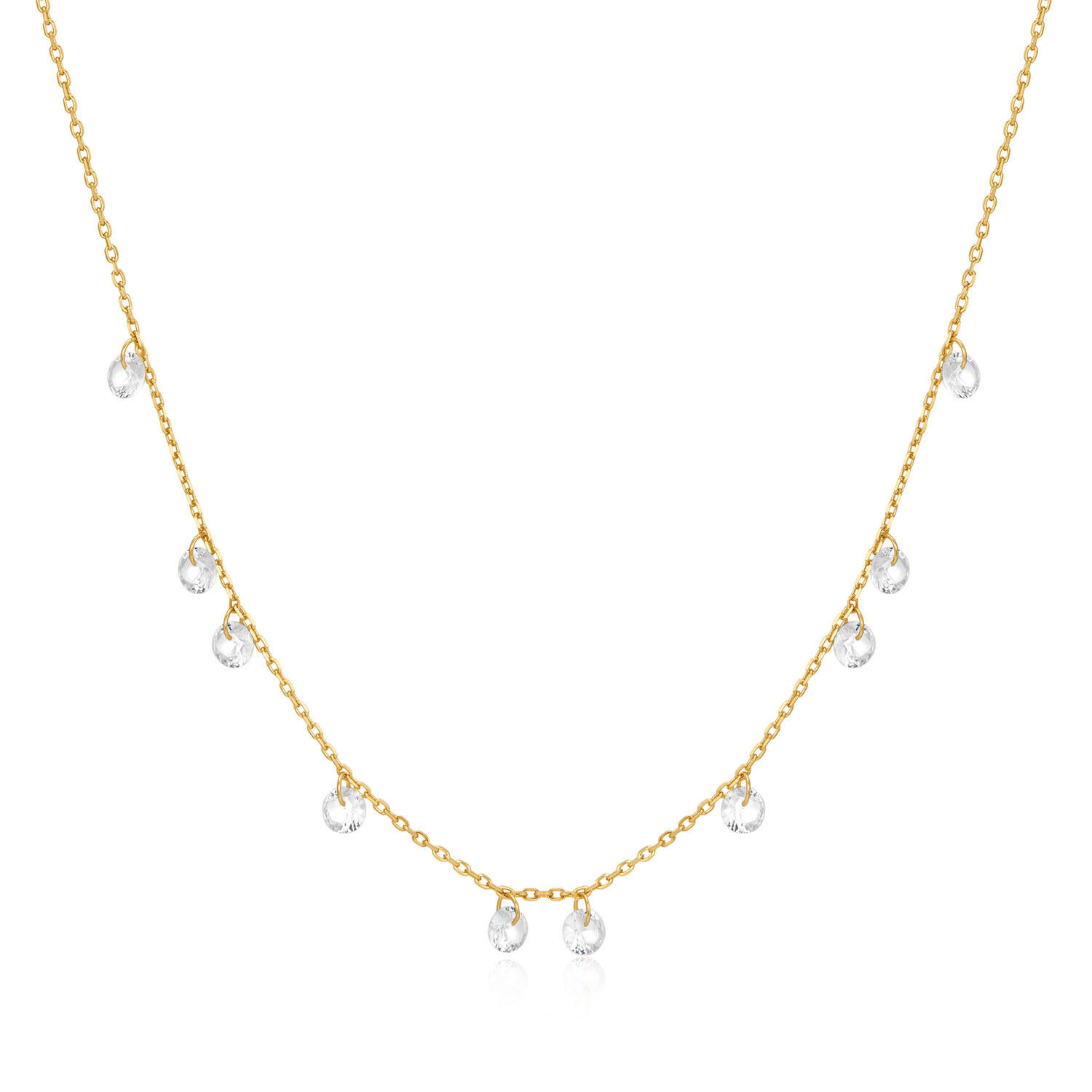  Starlit Drops - Link necklaces - Silver / 14kt GP - Zirconia - 48cm